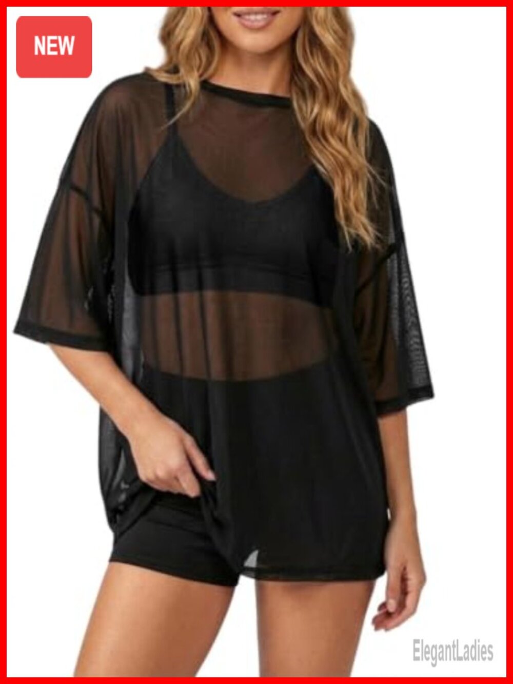 Sheer Mesh Oversized T-Shirt Short Sleeve See Through Cover Up Top